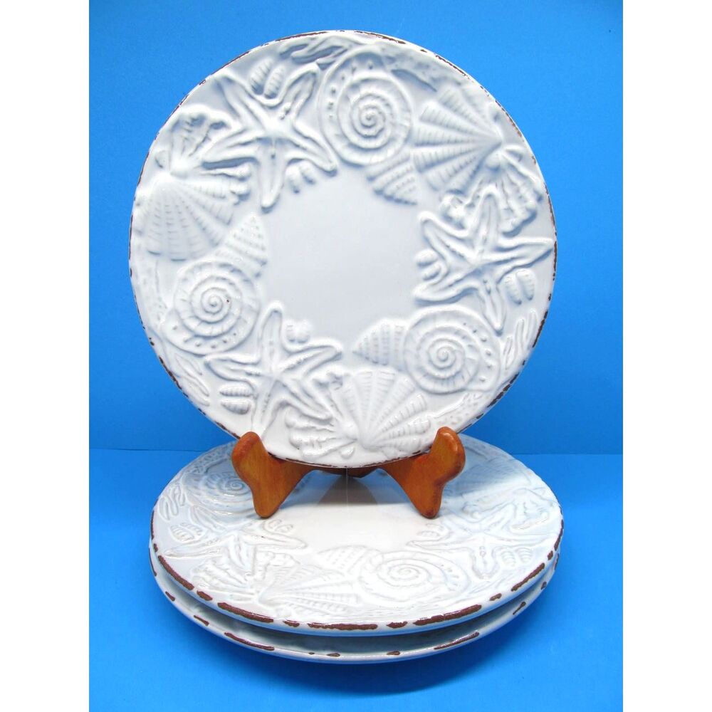 Mud Pie Sanibel Sea Shell Salad Dessert Plates 8" Discontinued Set of 3